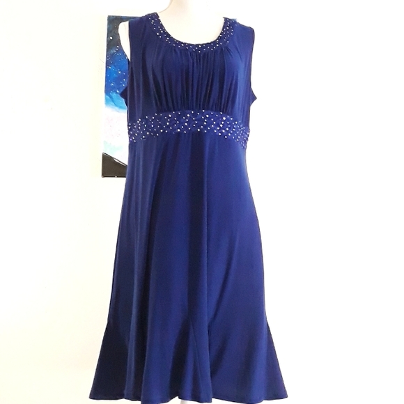 Vintage Kathy Roberts Blue Empire Waist Party Dress with Lace Sequin Accents - Picture 7 of 10